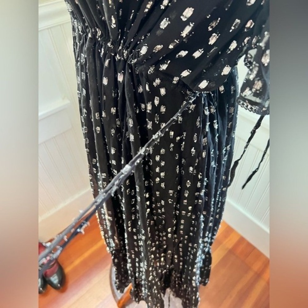 Needle & Thread Black Lurex Chiffon Midi Dress Metallic Dots Slip Included 6 - Picture 10 of 12